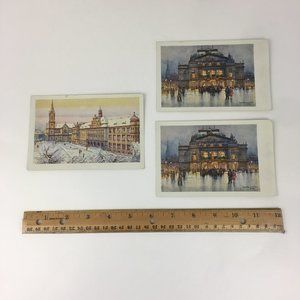 3 Vtg Unused Postcards Oskar Schmidt Plzen Mestske divadlo Winter Christmas READ